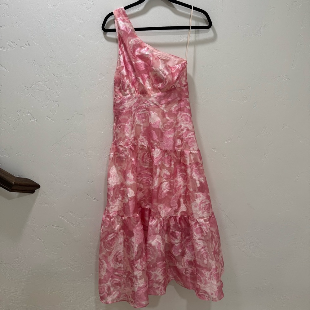 NWT Showpo. Lettie Midi Dress One Shoulder Tiered Blurred Rose Women's US 6 - Picture 13 of 15